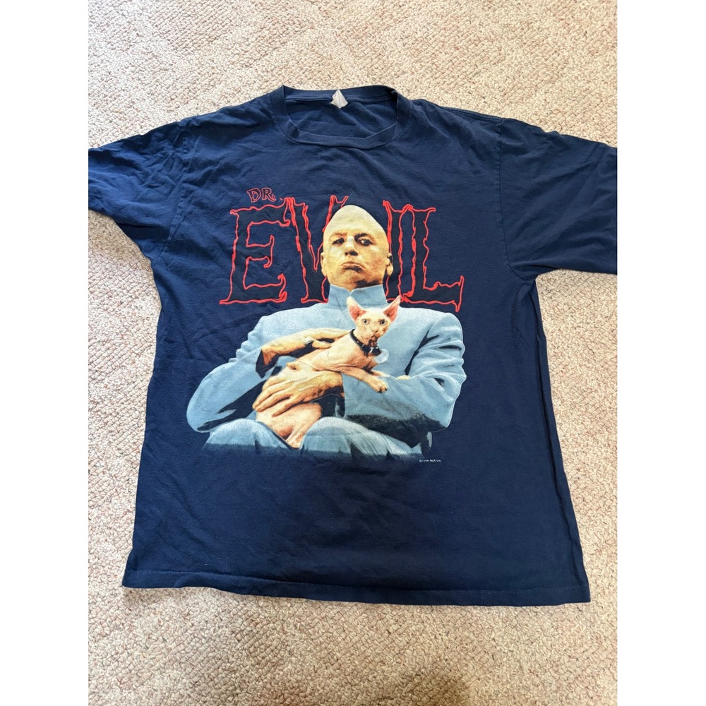 Vintage 1999 Austin Powers Dr Evil T-Shirt Navy Blue XL Movie Promo Mike Myers